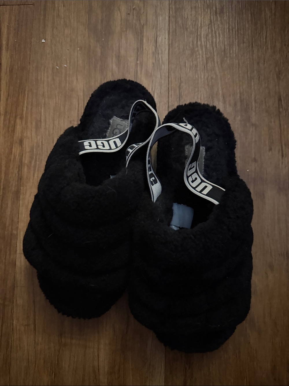 UGG Black Fuzzy Slip-On Slippers